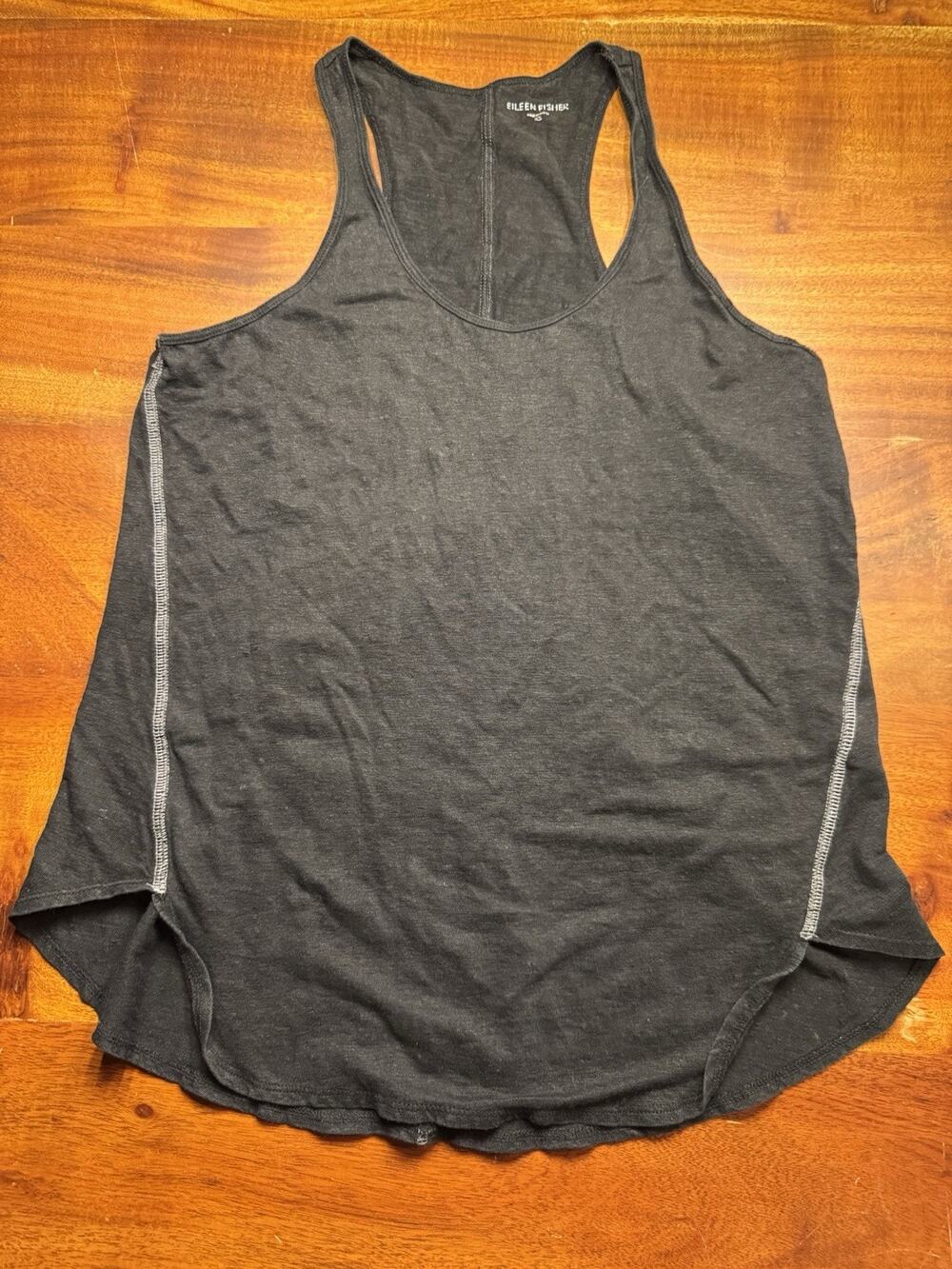 Eileen Fisher Women’s Black Racerback Organic Linen Langelook Tank Top Sz XS